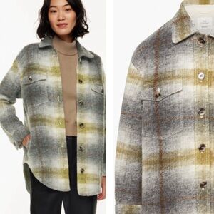 Wilfred Free The Ganna Shirt Jacket Plaid Wool Blend  Gray/Cream/Green SZ XS